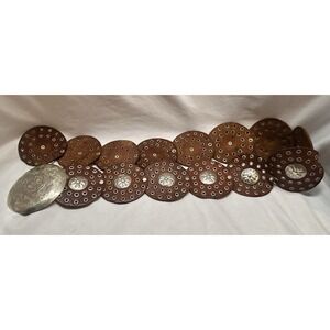 VTG Leather & Silver Metal Concho Belt Boho Hippie Festival 42" Long